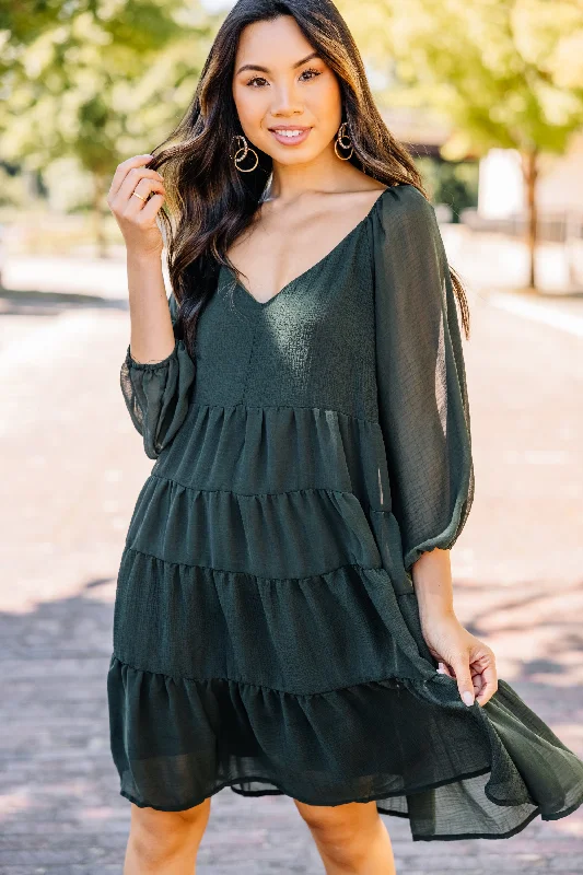 Women's Relaxed Outfit Latest Fashion Before You Know It Hunter Green Tiered Dress