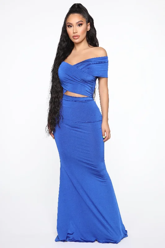 Women's Loungewear Clothes Chic Styles Cut For Elegance Off Shoulder Maxi Dress - Light Royal