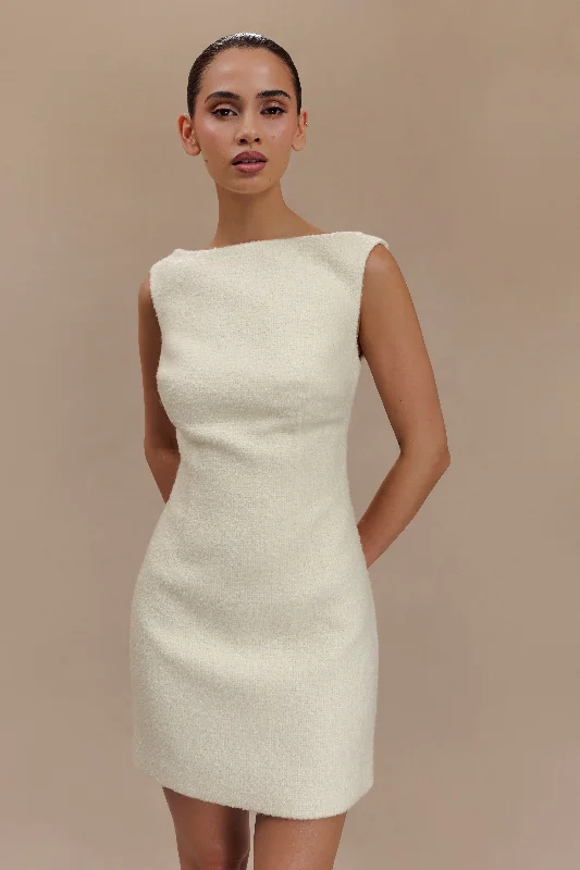 Fashion-Forward Women's Clothing Trendy Women's Collection Angela Textured Boucle Mini Dress - Ivory Fashion-Forward Women's Clothing Trendy Women's Collection Angela Textured Boucle Mini Dress - Ivory