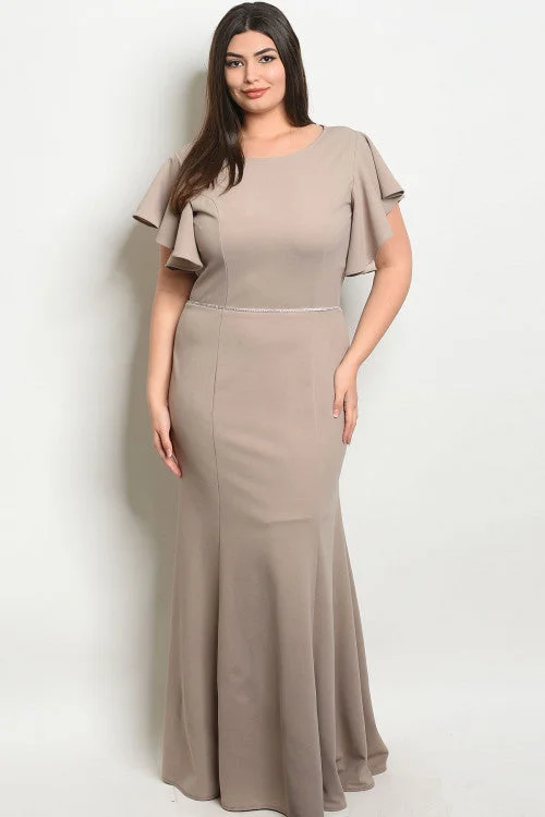Women's Clothes For Special Occasions Flash Sale Starts Tan Jeweled Accent Plus Size Evening Gown