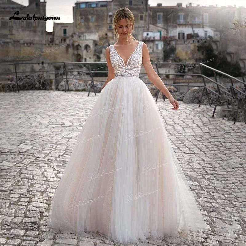 Women's Clothing Apparel Trendy Threads Roycebridal vestido de novia Summer Beach A-Line Princess Wedding Dresses boho chic lace V-neckline White Bridal Gown Abito da sposa