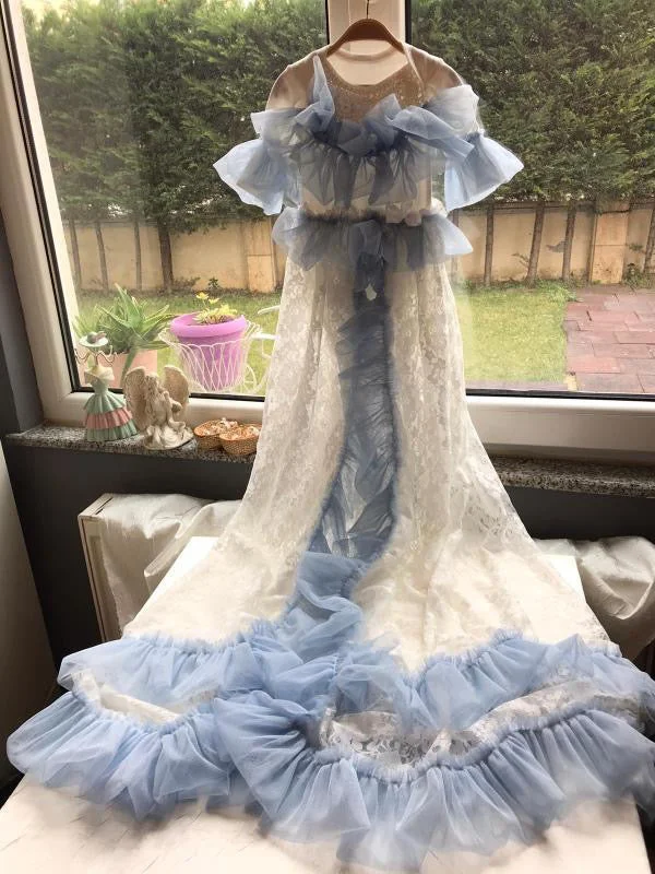 Women's Transitional Attire Summer Essentials Blue Ruffle Gown