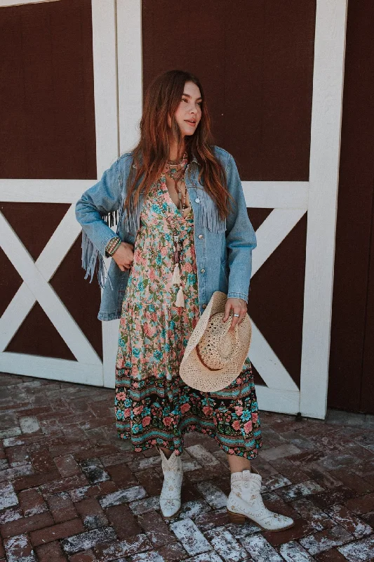 Affordable Fashion Clothing For Women Father's Day Deals Wandering Soul Printed Midi Dress - Sage
