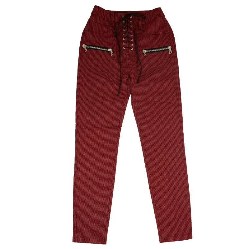 Timeless Women's Garments Relaxed Style Unravel Project Houndstooth Print Pants - Red