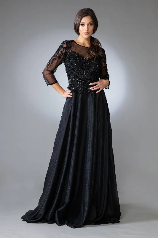 Outlet Clothing Embroidered Bodice Sheer Back Long Mother Of The Bride Dress AC7041