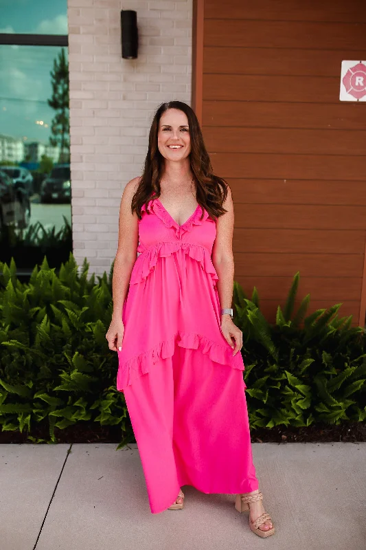 Stylish Women's Outfit Best Deals Of The Season Ruffled Halter Neck Sleeveless Maxi Dress Stylish Women's Outfit Best Deals Of The Season Ruffled Halter Neck Sleeveless Maxi Dress
