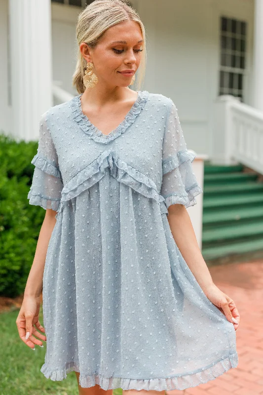 Women's Clothes Luxe Layering Show Your Soft Side Light Blue Swiss Dot Dress