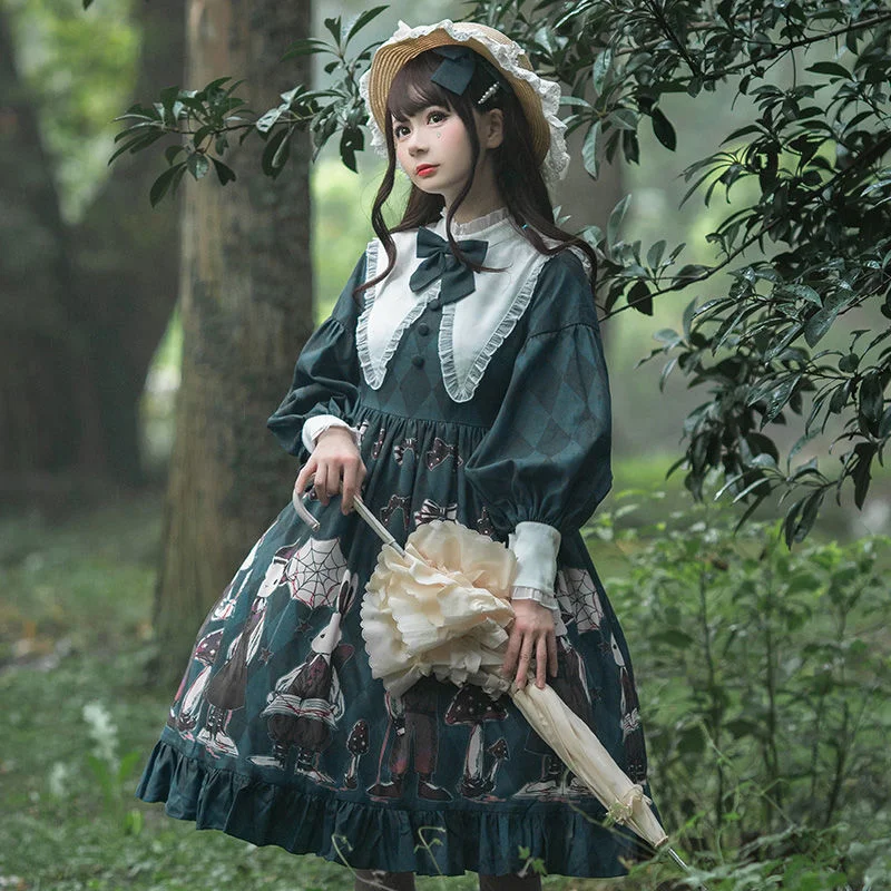 Minimalist Fashion Sale Creepy Bunny Forest Green Dress