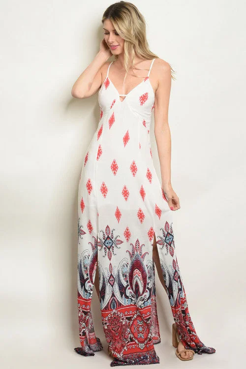 Women's Wedding Apparel Mid - Week Surprise Red and White Print Maxi Dress