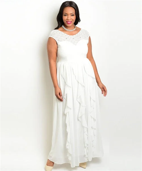 Women's Relaxed Clothes Limited Stock, Big Discounts Women's Plus Size Ivory Ruffled Evening Gown Sweetheart Neckline Rhinestone Details