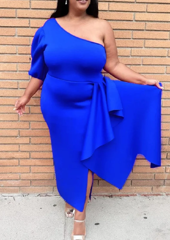 Women's Trendy Outfit Break Fashion Norms Hi Curvy Plus Size Women One Sleeve Drape Front Gown Women's Trendy Outfit Break Fashion Norms Hi Curvy Plus Size Women One Sleeve Drape Front Gown
