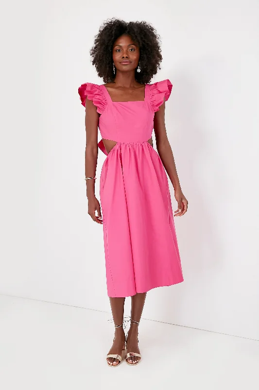 Women's Holiday Attire Limited Time Special Offer Fuchsia Flutter Sleeve Aspyn Midi Dress