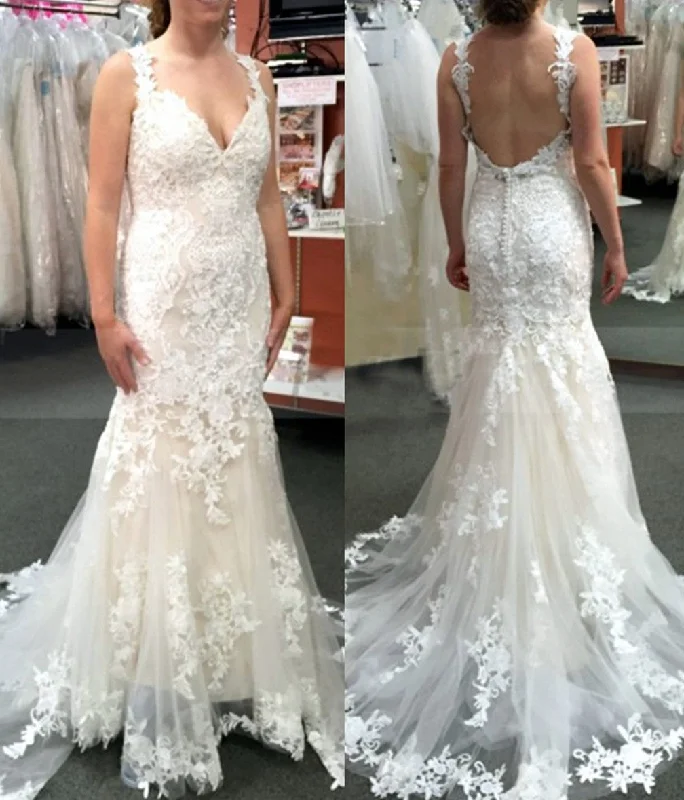 Women's Comfortable Lounge Garments Absurdly Cheap Sale Women Mermaid Appliques Wedding Dresses V-Neck Lace Bridal Gowns YWD199