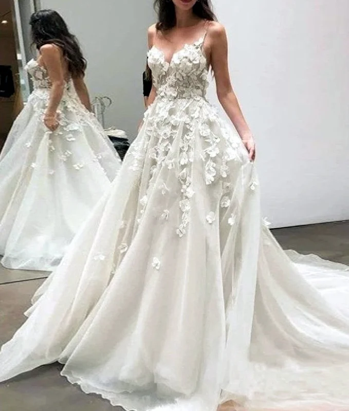 Women's Tailored Outfit Best Seller Women A-Line Appliques Wedding Dresses Sleeveless V-Neck Bridal Gowns YWD218
