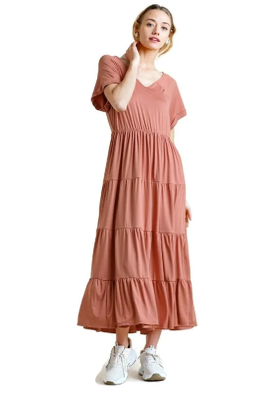 Affordable Women's Outfit Seasonal Picks Tiered V-Neck Maxi Dress, Clay