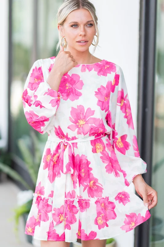 Women's Holiday Clothes Feminine Grace Build You Up Fuchsia Pink Floral Dress