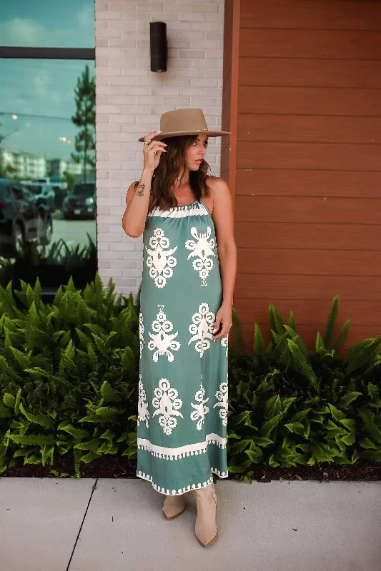 Women's Party Outfit Daily Deals Printed Spaghetti Strap Sleeveless Maxi Dress
