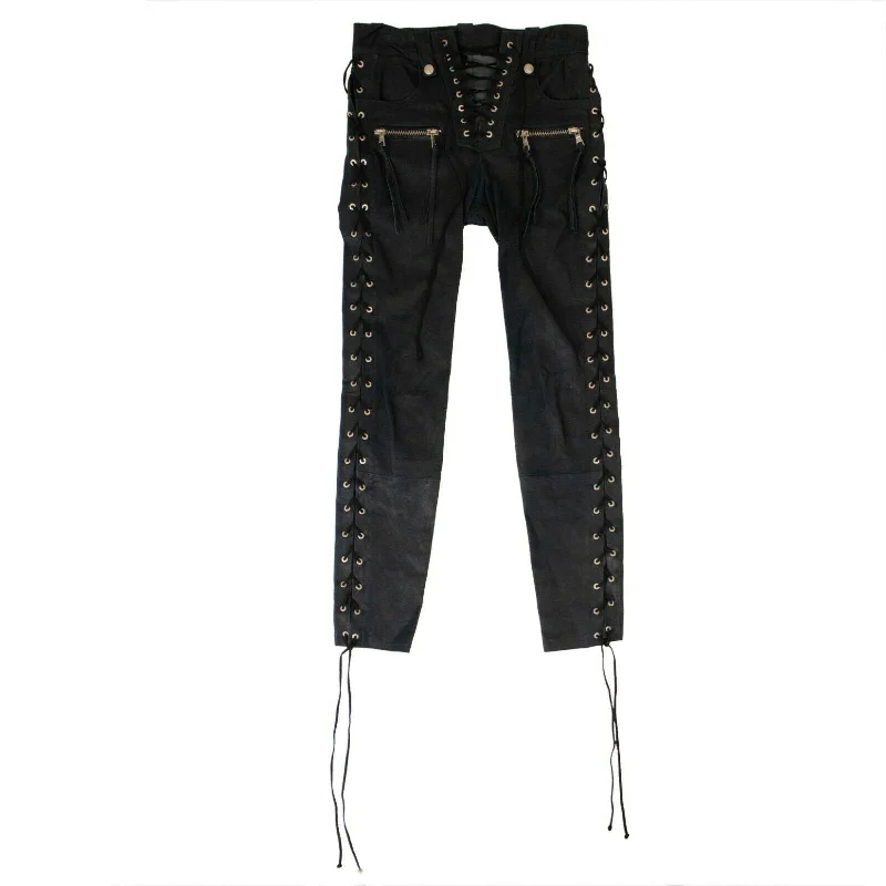 Women's Apparel And Garments Chic Outfits Unravel Project Leather Side Lace Up Skinny Pants - Blue
