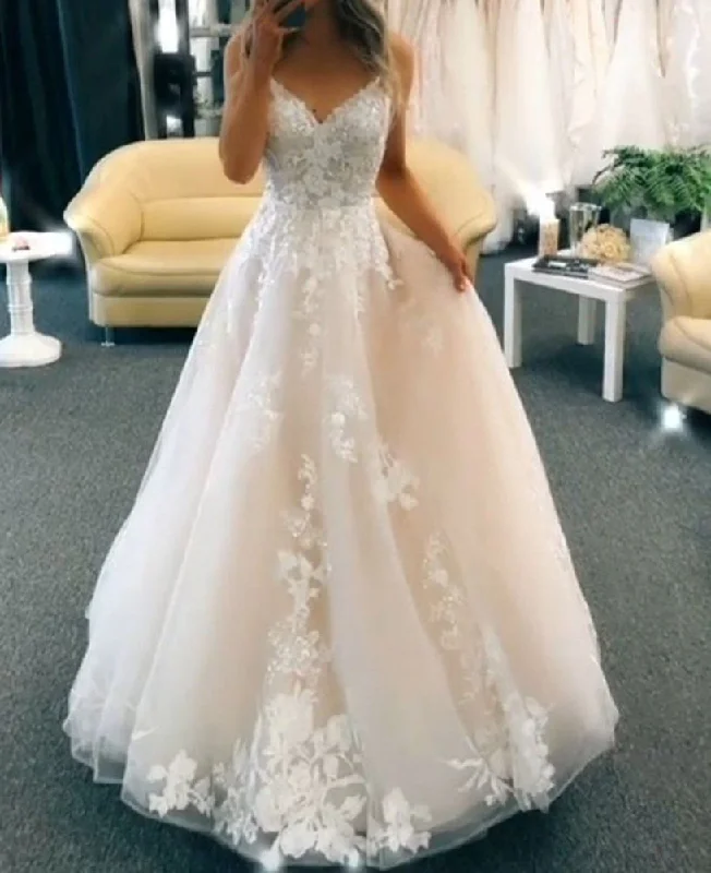 Elegant Clothing For Women Clearance Event Women A-Line Lace Wedding Dresses Sleeveless V-Neck Appliques Bridal Gowns YWD233
