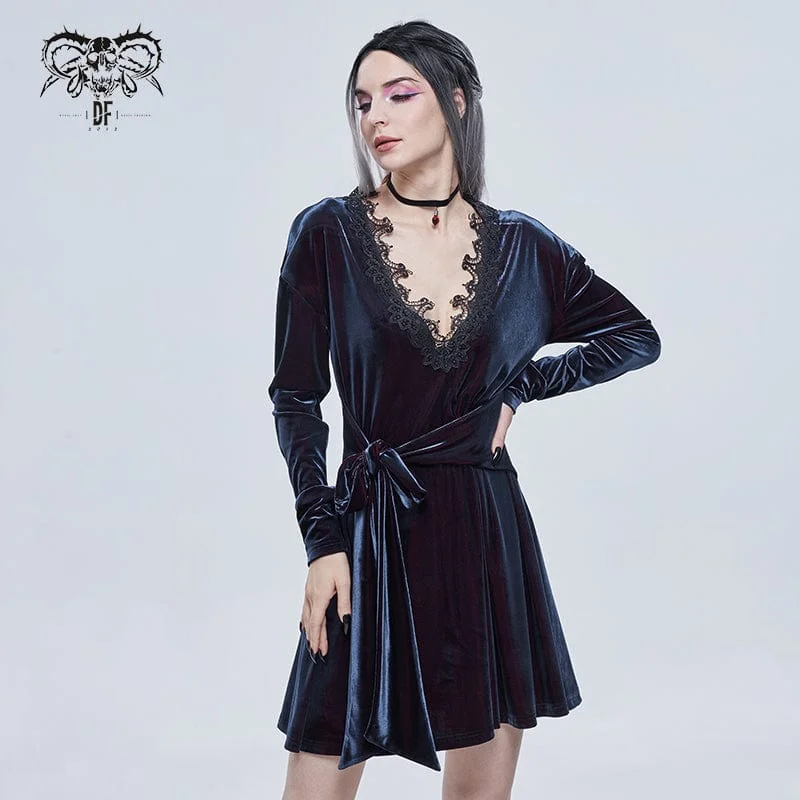 Women's Occasion Wear Clothes Flash Sale, Don't Miss Women's Gothic Lace Plunging Collar Velet Nightgown