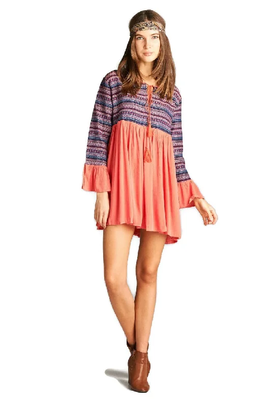 Flash Sale All Weekend Long Tapestry Geometric Dress, Coral