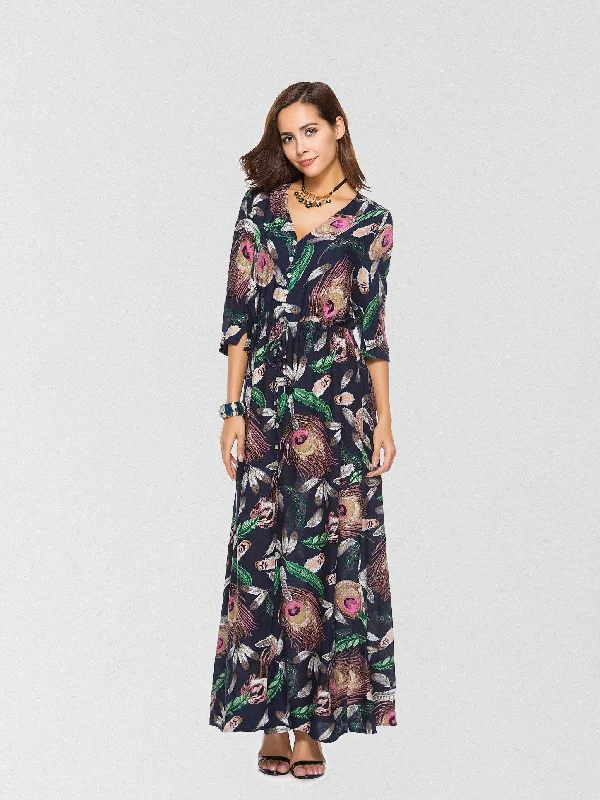 Women's Activewear Garments Unleash Your Style JuliaFashion-Feather Weight Printed High Slit Maxi Dress Women's Activewear Garments Unleash Your Style JuliaFashion-Feather Weight Printed High Slit Maxi Dress