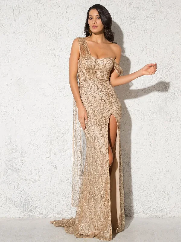 Exclusive Clothing Discounts – Upgrade Your Wardrobe For Less JuliaFashion-Luxury One Shoulder Glitter Celebrity Inspiration Dress
