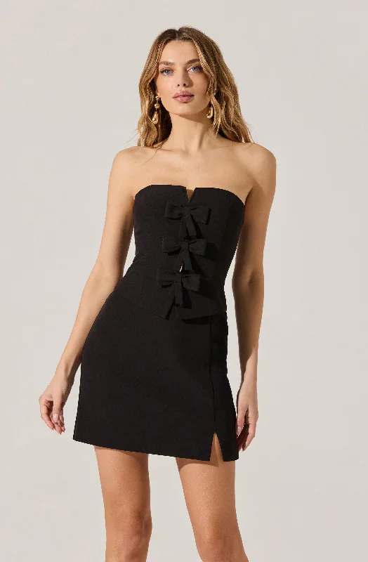 Women's Contemporary Clothing Elegant Details Strapless Layered Bow Mini Dress