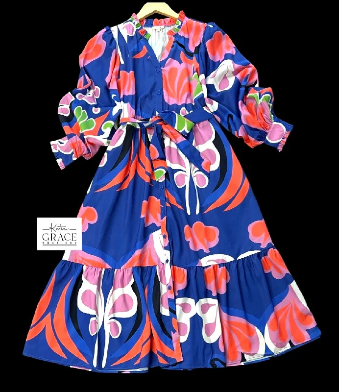 Women's Casual Wear Outfit Day-To-Night Styles "Emily" Bold Print Midi Dress