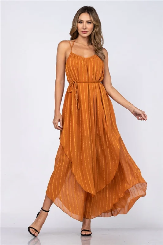 Affordable Women's Garments Elevated Style Caramel Brown Textured Maxi Dress
