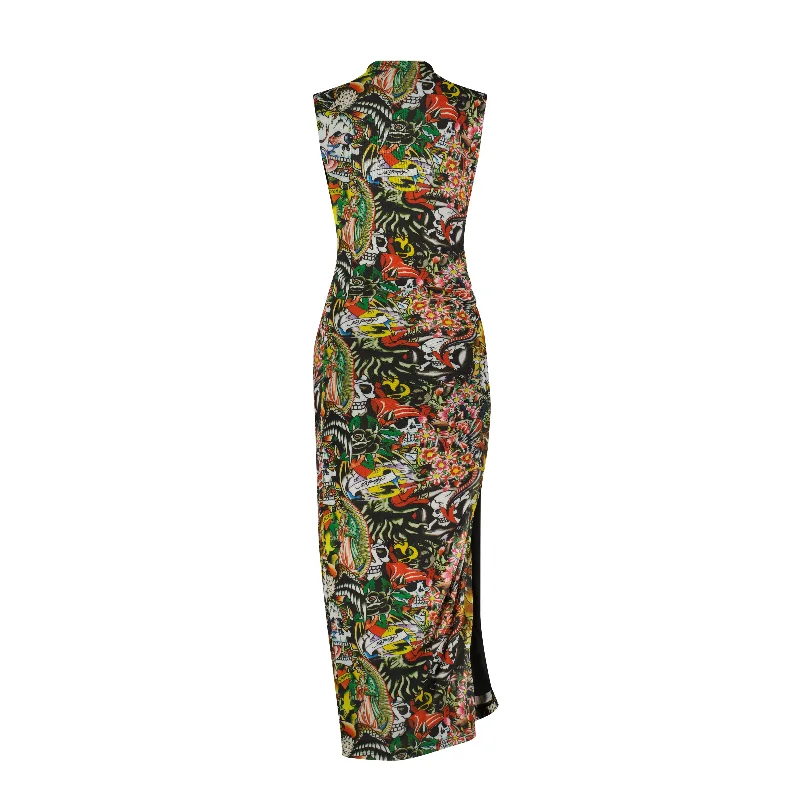 Women's Formal Event Attire Style Your Wardrobe Tattoo Collage Print Mesh Maxi Dress Women's Formal Event Attire Style Your Wardrobe Tattoo Collage Print Mesh Maxi Dress