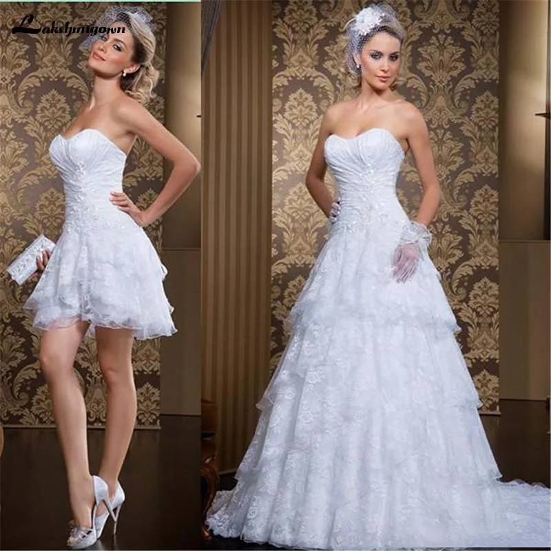Casual Garments For Women Best Deals Of The Season Roycebridal Spring Strapless Ruched Tiers Short Bridal Dress Gowns With Detachable Skirt Vintage Two Pieces Lace Wedding Dresses vestidos