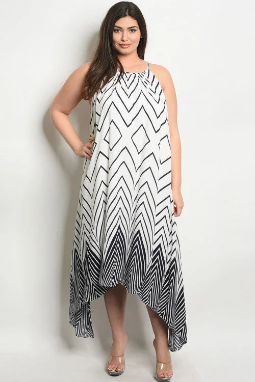 Women's Athleisure Apparel Limited Time Deal White Chevron Print Plus Size Maxi Dress Women's Athleisure Apparel Limited Time Deal White Chevron Print Plus Size Maxi Dress