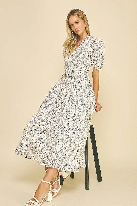 Women's Luxury Apparel Casual Fashion PRINT TIERED MIDI DRESS