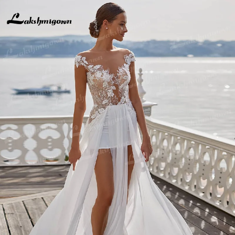 Women's Elegant Clothing Sets Great Deals On Ethnic Cultural Wear Roycebridal Sexy Beach Wedding Dresses Long Lace V-Neck Split A-Line Wedding Gowns White Backless Trouwjurken Vestido Novia