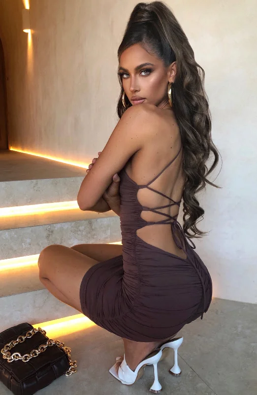Women's Clothing For Work Chic And Trendy Sabrina Mini Dress - Chocolate