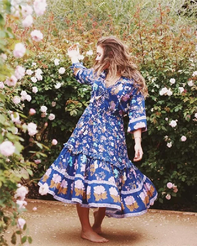 Women's Professional Attire Luxe Women's Fashion JuliaFashion-Flower Child Boho Long Sleeve Maxi Dress