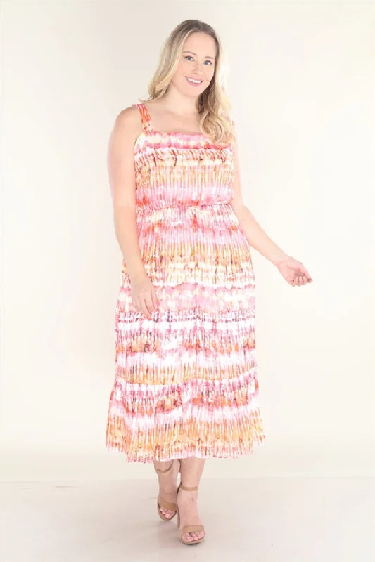 Affordable Women's Apparel Limited Stock Coral Pink Tie Dye Plus Size Maxi Dress
