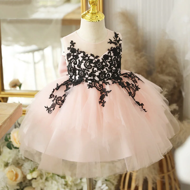 Elegant Women's Evening Garments Evening Looks Elegant Baby Girl Sequin Pattern Dres Lace Big Bow Birthday Princess Dress Toddler Ball Gowns