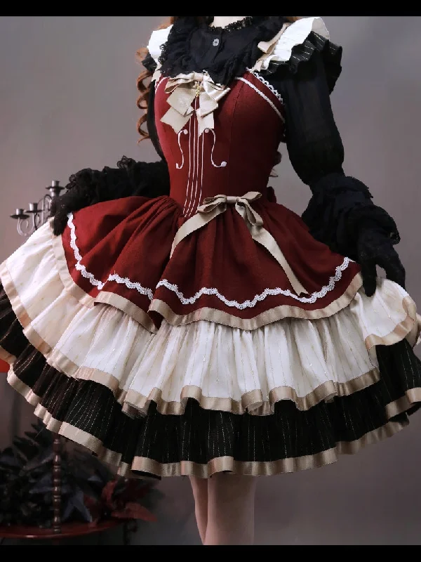 Elegant Women's Attire Krncrlo~Cello Vintage Elegant 3 Tiered Lolita Jumper Dress