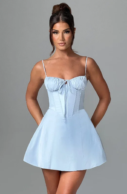 Women's Stylish Casual Garments Fashion Forward Lacey Mini Dress - Blue