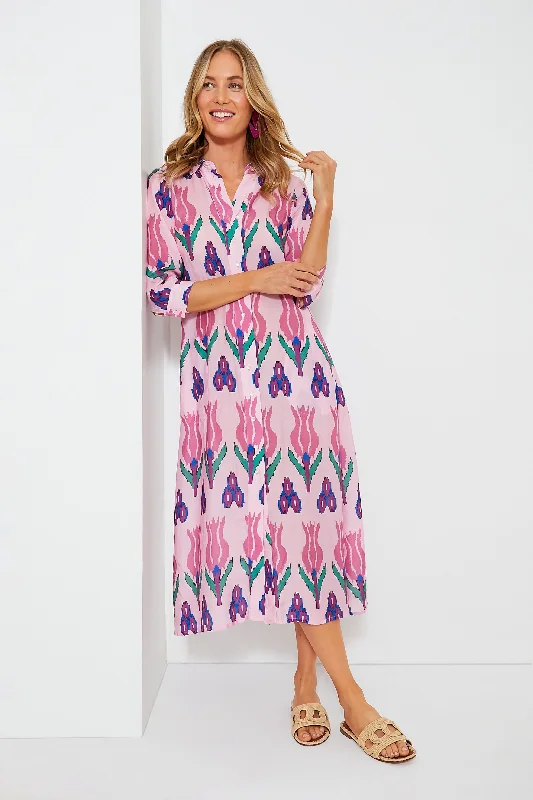 Women's Elegant Evening Attire Fashion Forward Sumba Pink Shirt Midi Dress
