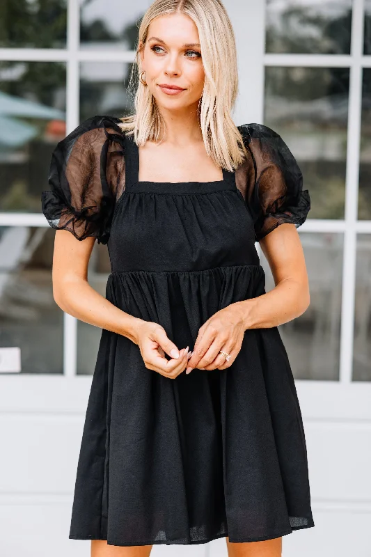 Stylish Clothes For Women Charming Silhouette A Step Above Black Bubble Sleeve Dress