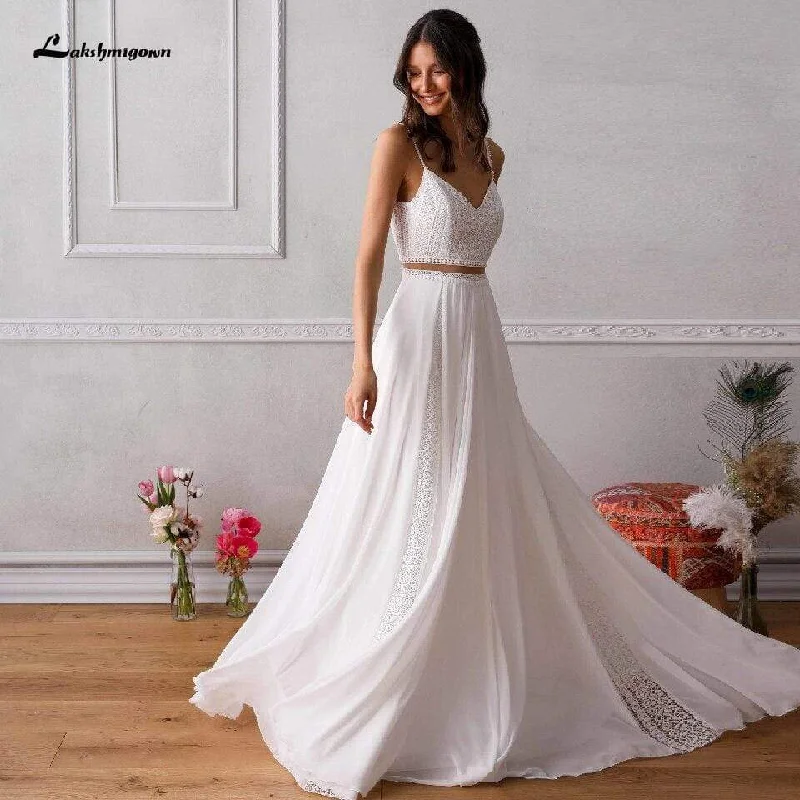 Plus-Size Women's Garments Season Offer Roycebridal Two Piece Wedding Dress Lace Beach Off the Shoulder