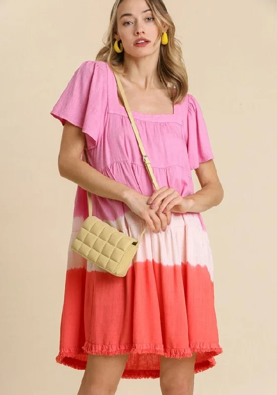 Stock Up And Save Before The Sale Ends Dip Dye Color Block Dress, Pink