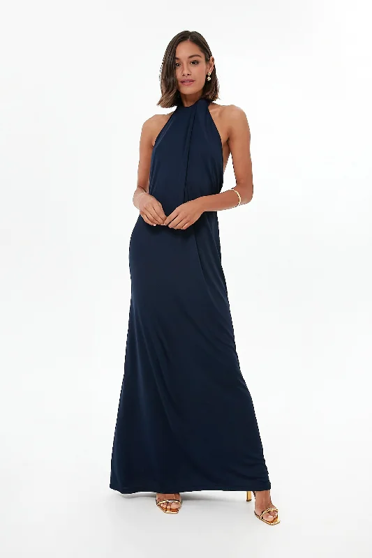 Women's Luxury Apparel Early Access To Art Deco Styles Sale Navy Blue Crocus Maxi Dress Women's Luxury Apparel Early Access To Art Deco Styles Sale Navy Blue Crocus Maxi Dress