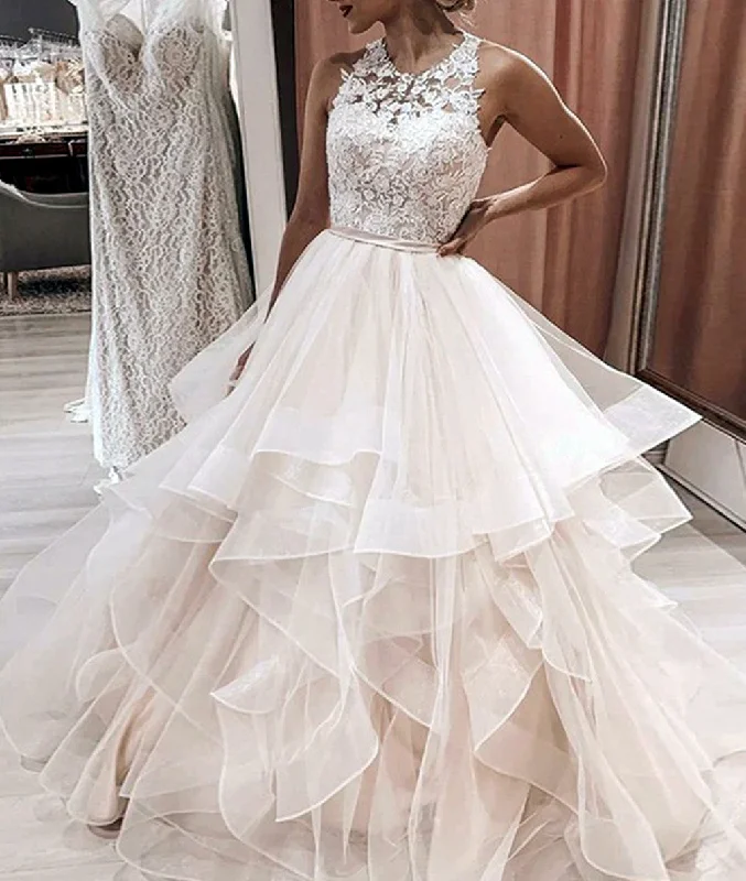 Women's Chic Outerwear Outfit Budget Saver Women A-Line Appliques Wedding Dresses Sleeveless Lace Bridal Gowns YWD215
