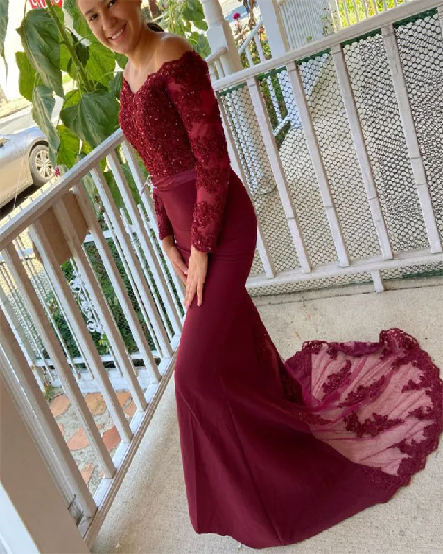 Women's Office Outfit Budget Friendly Burgundy Long mermaid Prom Dress Vintage Bridesmaid Dress Wedding Party Lace Gown for Women PL1007