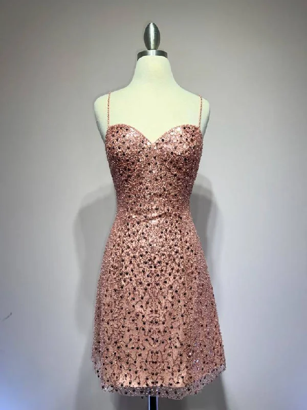 Unleash Your Style Sweetheart Open Back Spaghetti Straps Open Back Short Cocktail Dress CDB2318
