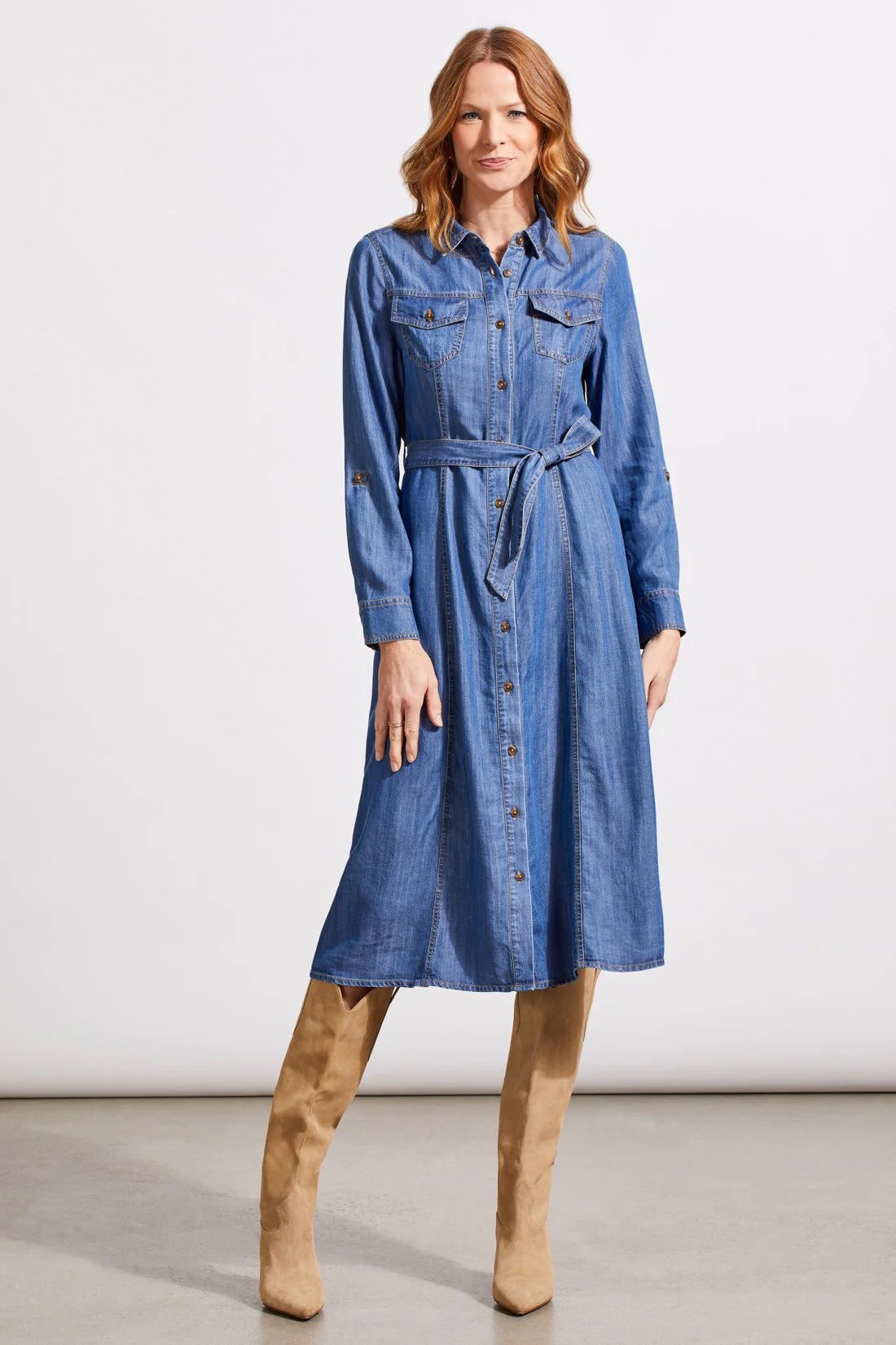 Women's Elegant Clothes Classic Timeless Elegant Style BUTTON FRONT MIDI DRESS